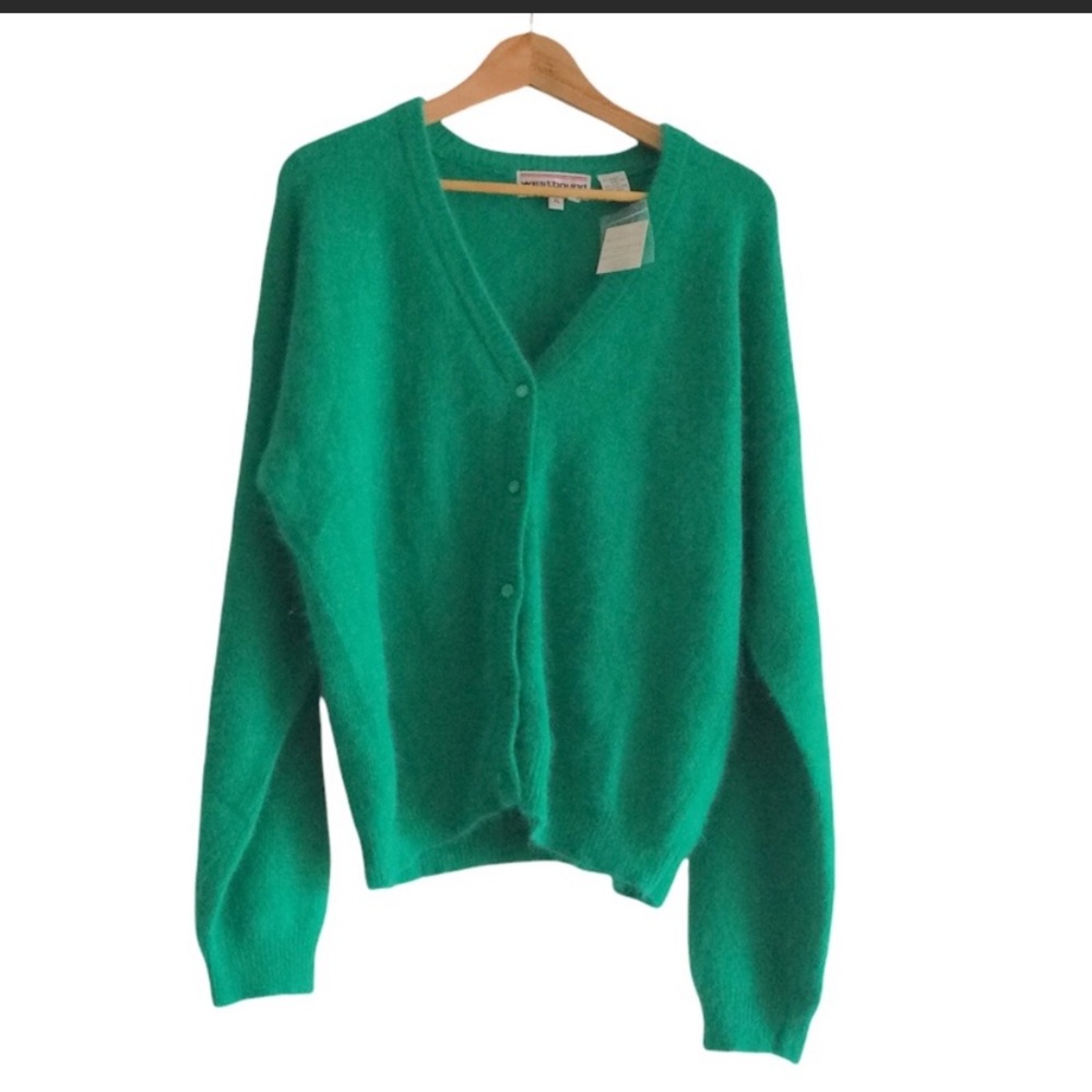 NWT VINTAGE NEW Green Westbound Angora Button Up Sweater Cardigan Size XL